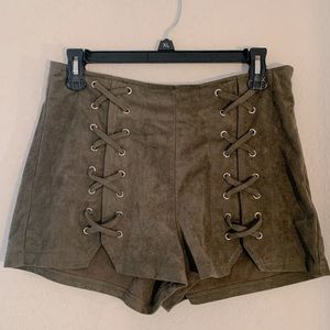 Olive suede shorts